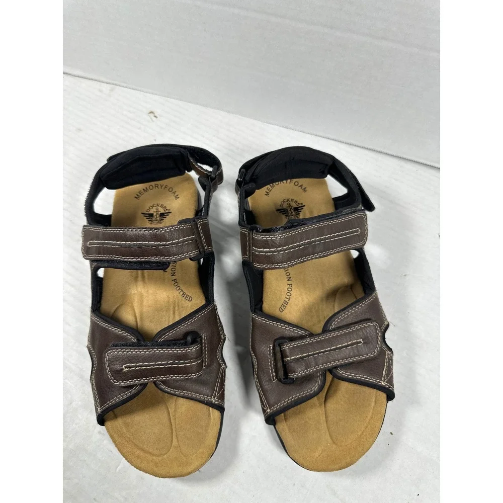 Dockers Fusion Brown Leather Adjustable Triple Strap Sport Sandals Mens 11‎ M